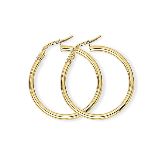 18ct Gold Classic Round Tube Hoop Earrings 2mm - EGNR02552