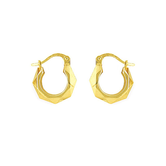 Ladies 9ct Gold Faceted Octagon Creole Earrings - 13mm - ENR02001
