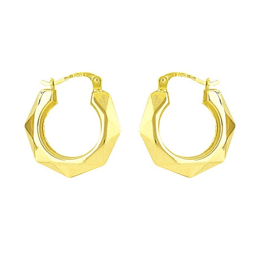 Ladies 9ct Gold Faceted Octagon Creole Earrings - 20mm - ENR02003