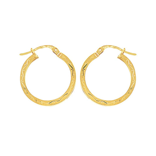 Ladies 9ct Gold Engraved Square Hoop Creole Earrings 20mm - ENR02008