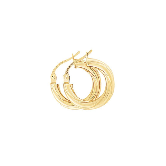 Ladies 9ct Gold 3mm Liquorice Twisted Hoop Earrings - 15mm - ENR02681