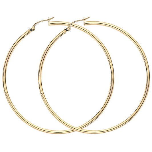 Ladies 9ct Gold 2mm Gauge Thin Light Hoop Earrings - 52mm - ENR02927