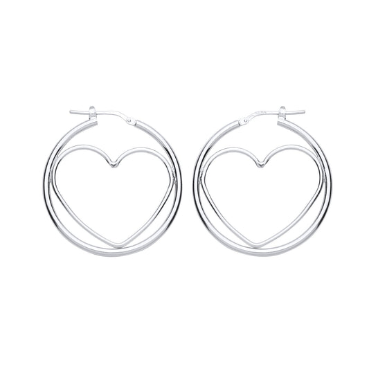 Silver Love Heart Outline Hoop Earrings 34mm - ER100