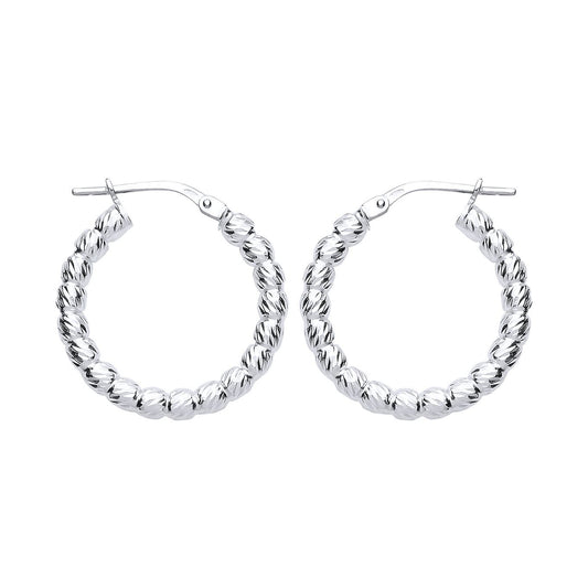 Silver Diamond-cut Bead Hoop Earrings 3mm 20mm - ER104