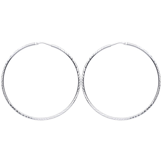 Silver Diamond-cut Sleeper Hoop Earrings 40mm - ER105