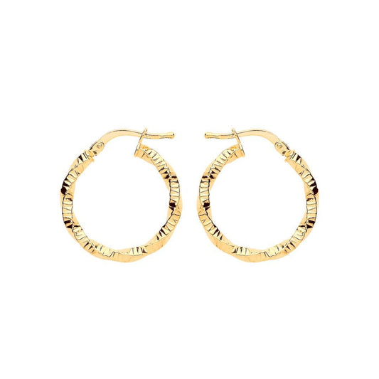 Gilded Silver Square Tube Twist Ribbed Hoop Earrings 20mm - ER109G