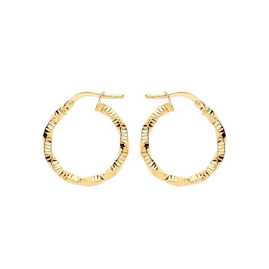 Gilded Silver Square Tube Twist Ribbed Hoop Earrings 20mm - ER109G