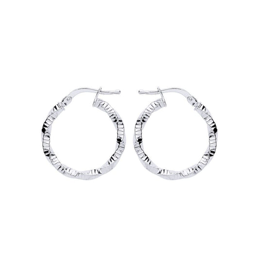 Silver Square Tube Twist Ribbed Hoop Earrings 20mm - ER109