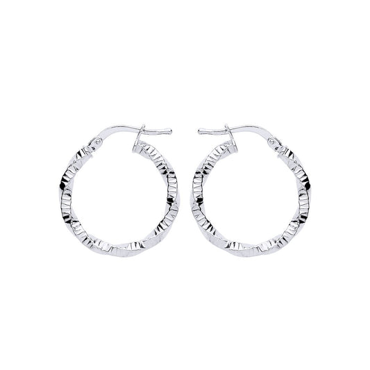 Silver Square Tube Twist Ribbed Hoop Earrings 20mm - ER109