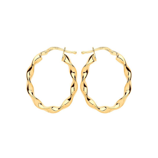 Gilded Silver Ribbon Twist Oval Hoop Earrings 21mm x 27mm - ER110G