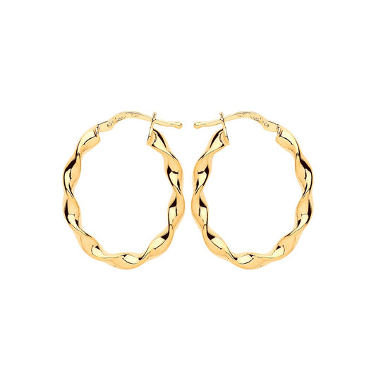 Gilded Silver Ribbon Twist Oval Hoop Earrings 21mm x 27mm - ER110G