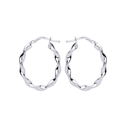 Silver Ribbon Twist Oval Hoop Earrings 21mm x 27mm - ER110