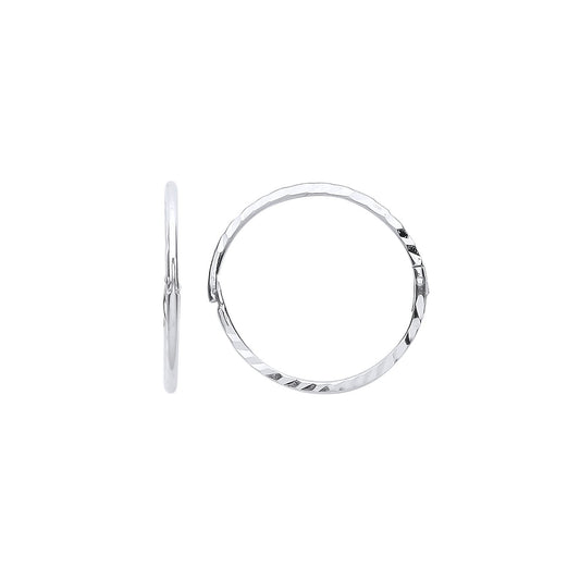 925 Sterling Silver Diamond-cut Hinged Sleeper Hoop Earrings - ER116