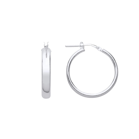 925 Sterling Silver D-Shape Wedding Band Hoop Earrings 24mm 4mm - ER118