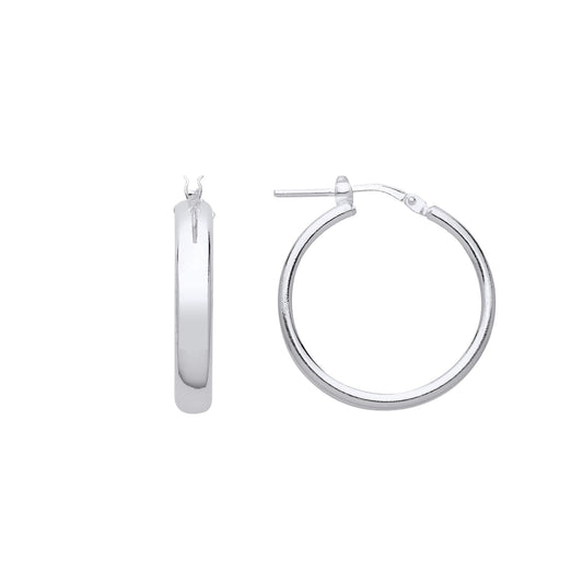 925 Sterling Silver D-Shape Wedding Band Hoop Earrings 24mm 4mm - ER118