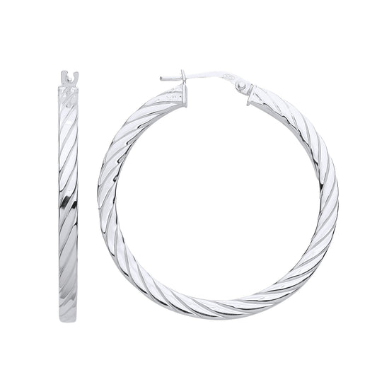 925 Sterling Silver Square Tube Twisted Hoop Earrings - ER121