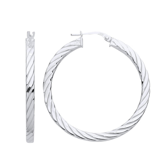 925 Sterling Silver Square Tube Twisted Hoop Earrings - ER121