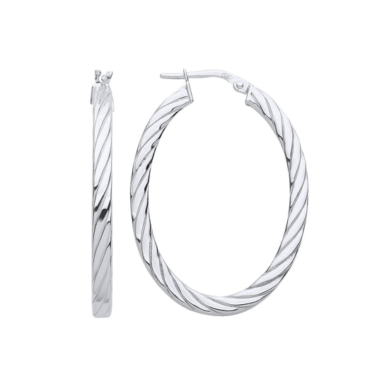 925 Sterling Silver Square Tube Twisted Oval Hoop Earrings - ER122