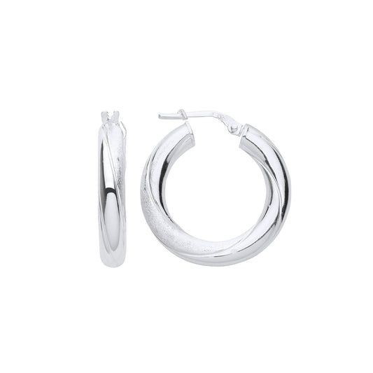 925 Sterling Silver Satin & Polished Twist Hoop Earrings - ER123