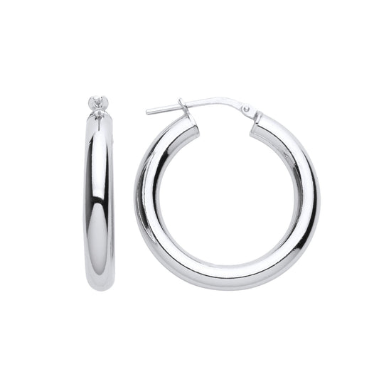 925 Sterling Silver Round Tube Donut Hoop Earrings 27mm 4mm - ER126