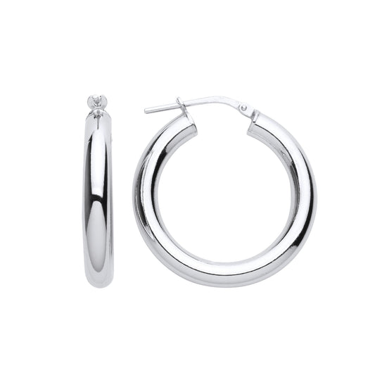 925 Sterling Silver Round Tube Donut Hoop Earrings 27mm 4mm - ER126