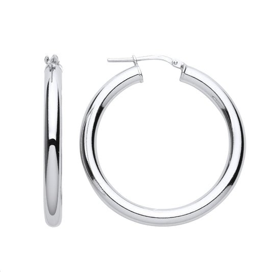 925 Sterling Silver Round Tube Donut Hoop Earrings 33mm 4mm - ER127