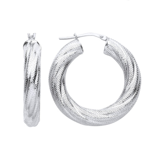 925 Sterling Silver Reptile Skin Mesh Twist Hoop Earrings - ER129