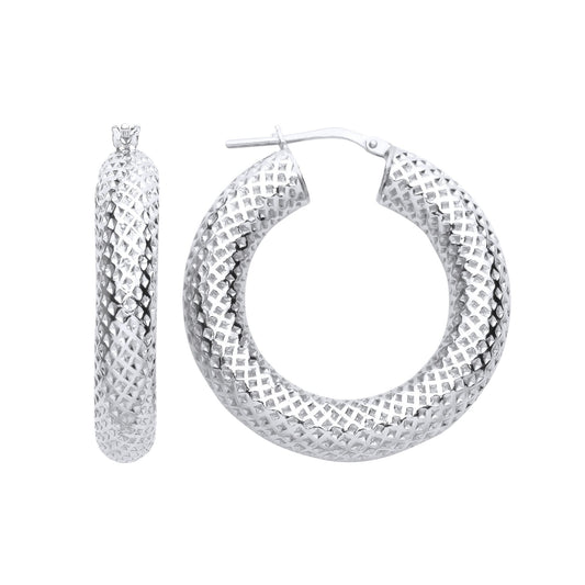 925 Sterling Silver Snake Skin Mesh Hoop Earrings - ER130