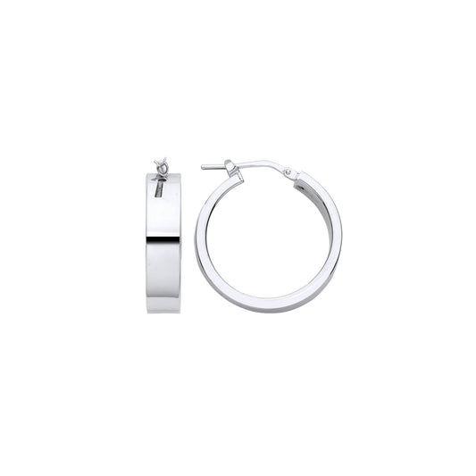 Sterling Silver Rectangular Tube Flat Band Hoop Earrings 23mm 6mm - ER131