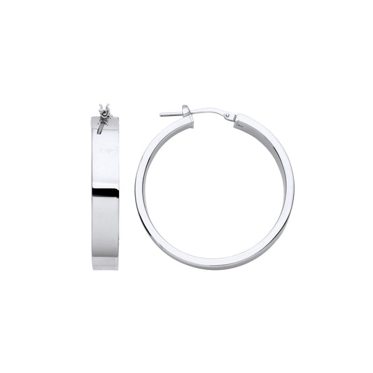Sterling Silver Rectangular Tube Flat Band Hoop Earrings 32mm 6mm - ER132
