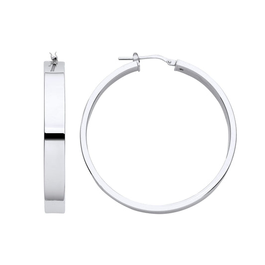Sterling Silver Rectangular Tube Flat Band Hoop Earrings 45mm 6mm - ER133
