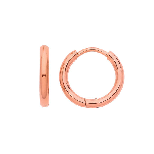 Rose Steel Huggie Macaroni Round Tube Hoop Earrings 14mm 2mm - ER136R