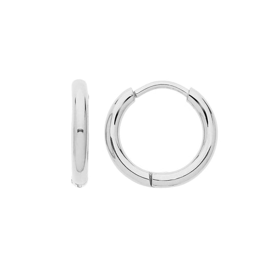 Steel Hinged Huggie Macaroni Round Tube Hoop Earrings 14mm 2mm - ER136