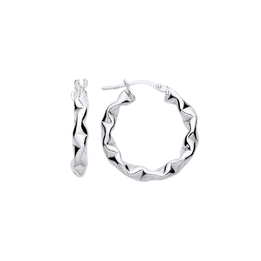 925 Sterling Silver Crinkle Crush Twist Hoop Earrings 20mm - ER137