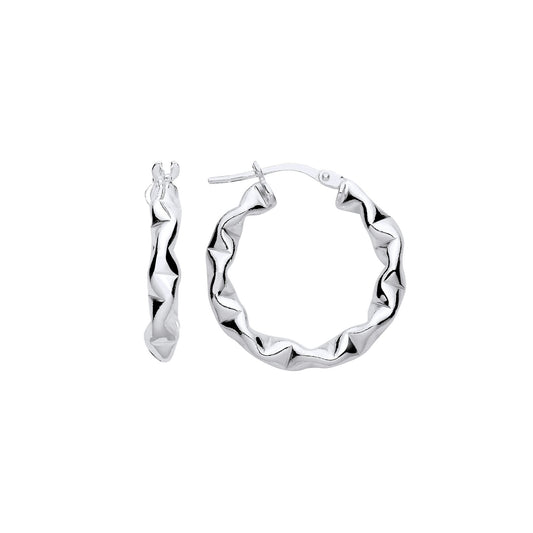 925 Sterling Silver Crinkle Crush Twist Hoop Earrings 20mm - ER137
