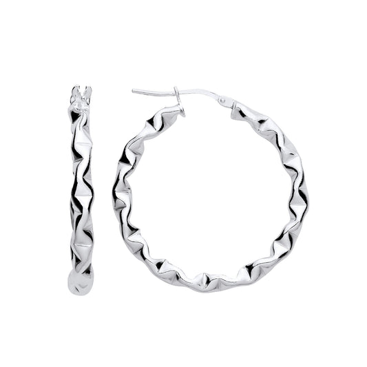 925 Sterling Silver Crinkle Crush Twist Hoop Earrings 30mm - ER137