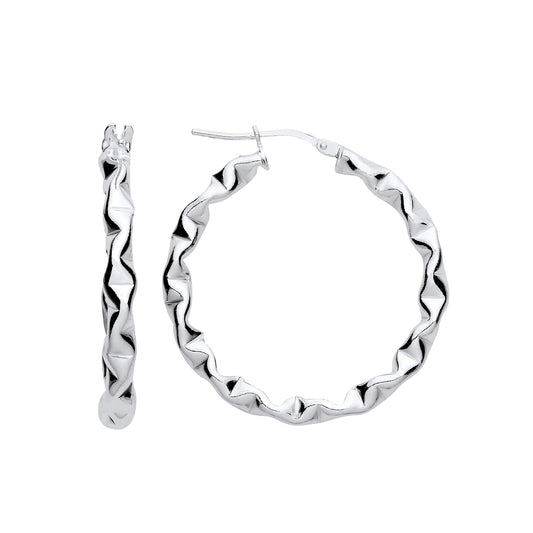 925 Sterling Silver Crinkle Crush Twist Hoop Earrings 30mm - ER137