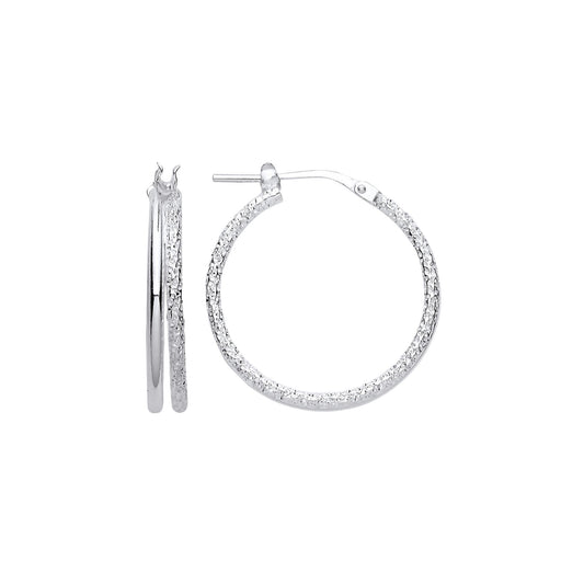 925 Sterling Silver Frosted Barked Double Hoop Earrings 23mm - ER138