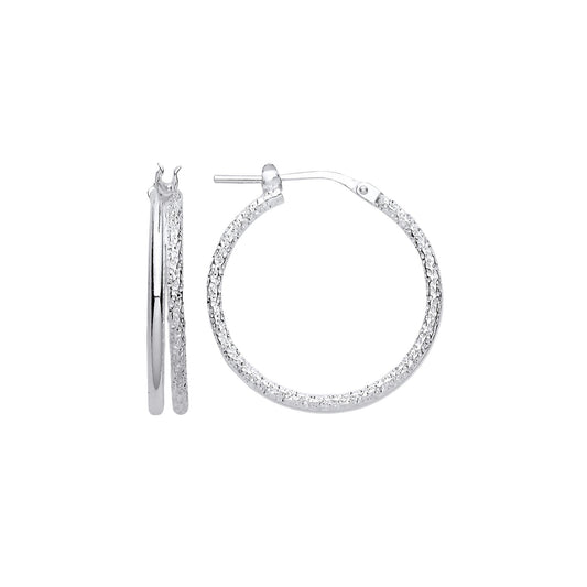 925 Sterling Silver Frosted Barked Double Hoop Earrings 23mm - ER138