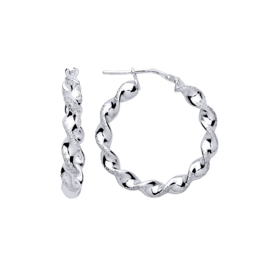 Sterling Silver Frosted Satin Chunky Twist Hoop Earrings 26mm 4mm - ER139