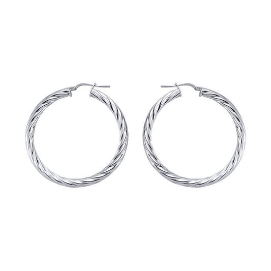 Silver Twisted Hoop Earrings 43mm - ER13