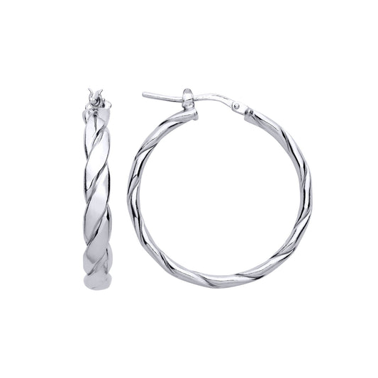 925 Sterling Silver Plaited Chunky Twist Hoop Earrings 28mm 4mm - ER141