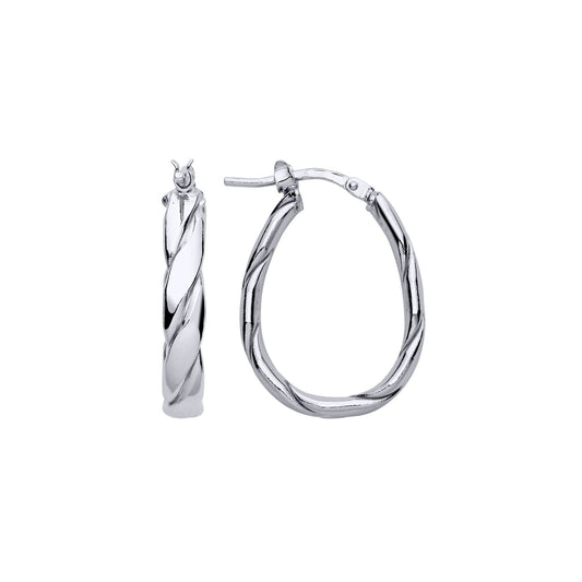 Sterling Silver Plaited Chunky Twist Pear Hoop Earrings 18mm 4mm - ER142