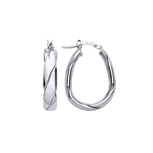 Sterling Silver Plaited Chunky Twist Pear Hoop Earrings 19mm 5mm - ER143