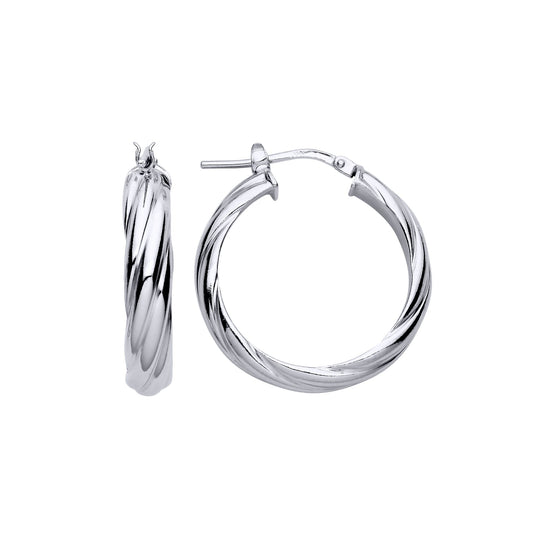 925 Sterling Silver D-Shape Chunky Twist Hoop Earrings 25mm 5mm - ER144