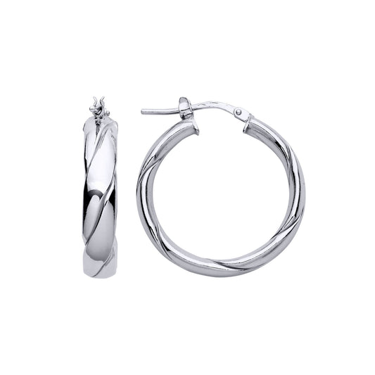 925 Sterling Silver Plaited Flat Twist Hoop Earrings 25mm 5mm - ER148