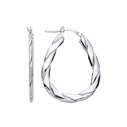 925 Sterling Silver Plaited Flat Twist Pear Hoop Earrings - ER149