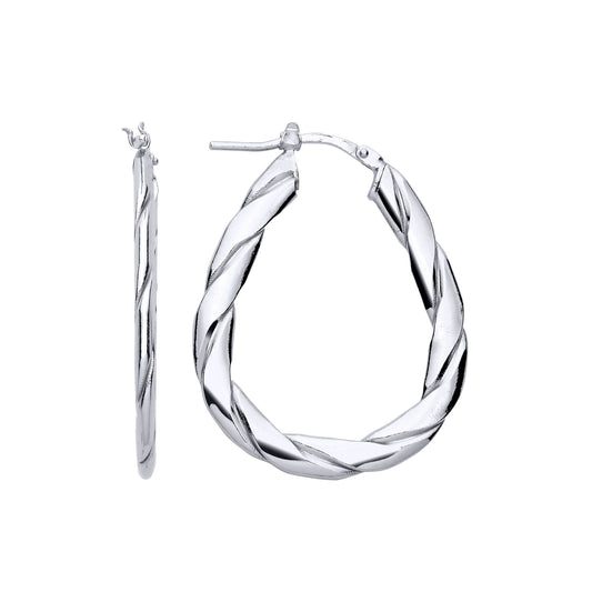 925 Sterling Silver Plaited Flat Twist Pear Hoop Earrings - ER149