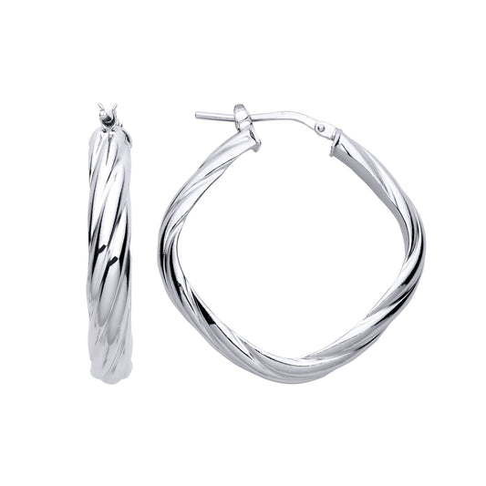 925 Sterling Silver D-Shape Twisted Square Hoop Earrings - ER150