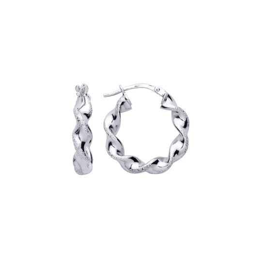 925 Sterling Silver Frosted Satin Chunky Twist Hoop Earrings - ER151